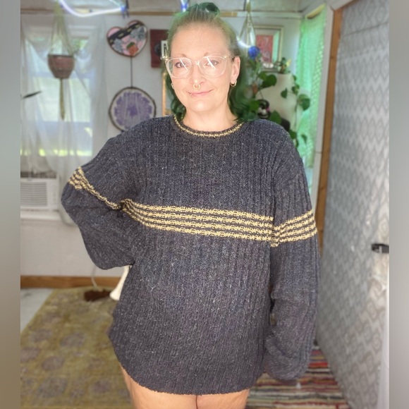 Whispering Smith Other - Whispering Smith Blue / Tan Stripe Knit Wool Blend Size Large